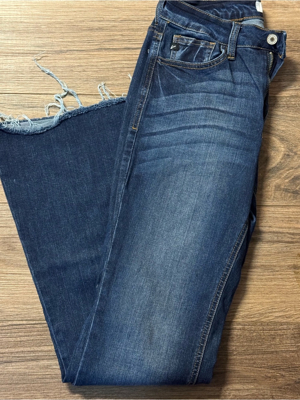 KanCan Dark Blue Frayed Hem Cropped Jeans